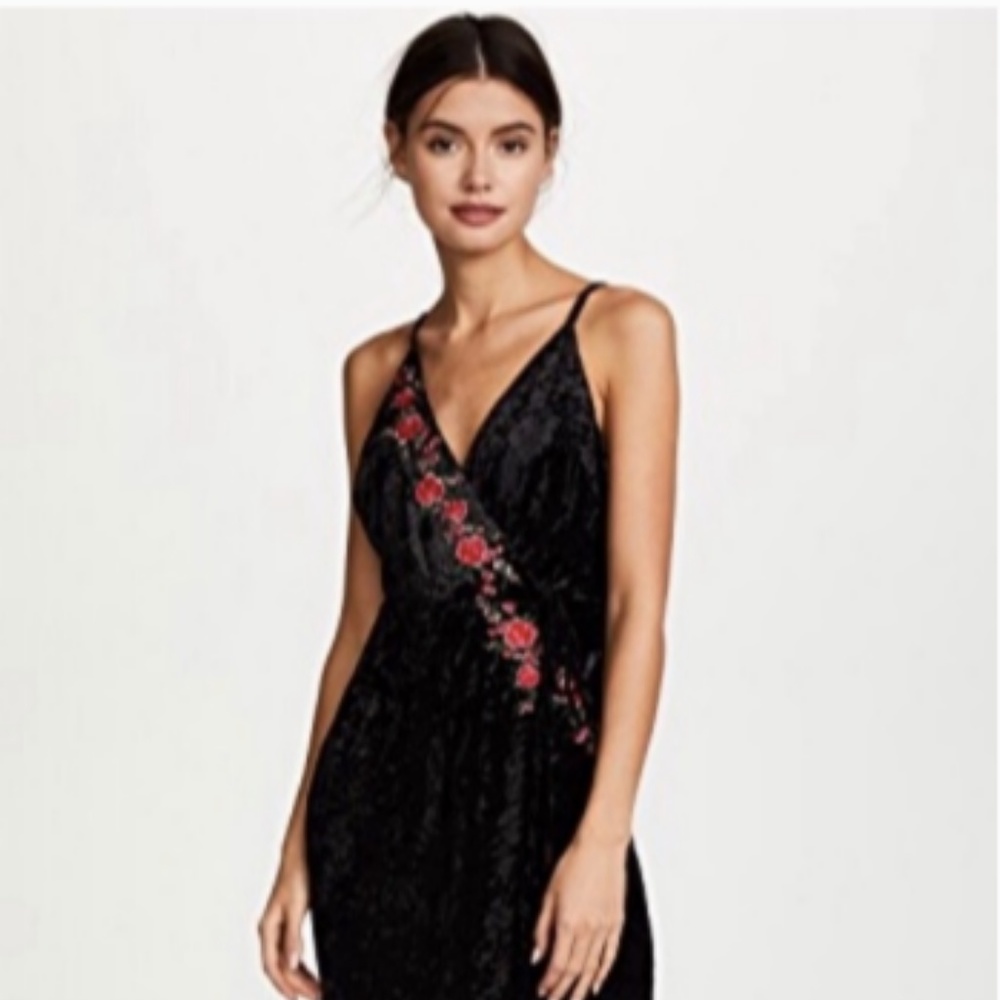 Moon River - Floral Embroidered Velvet Midi Dress